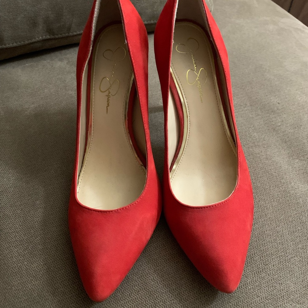 Jessica Simpson red suede high heels